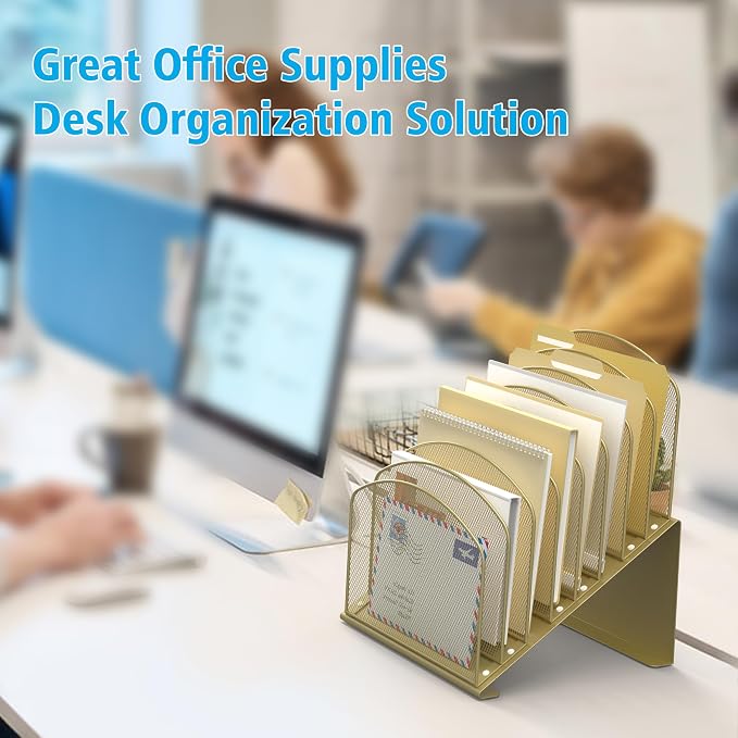 Inclined Desk File Organizer, 8-Section Upright Desk Organizer Standing File - Image 7