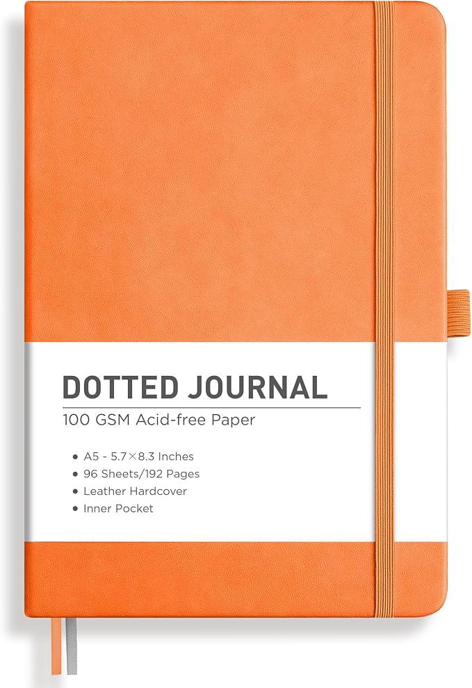 RETTACY Dotted Journal Notebook, 192 Pages, A5 Medium Size, Leather Hardcover by RETTACY