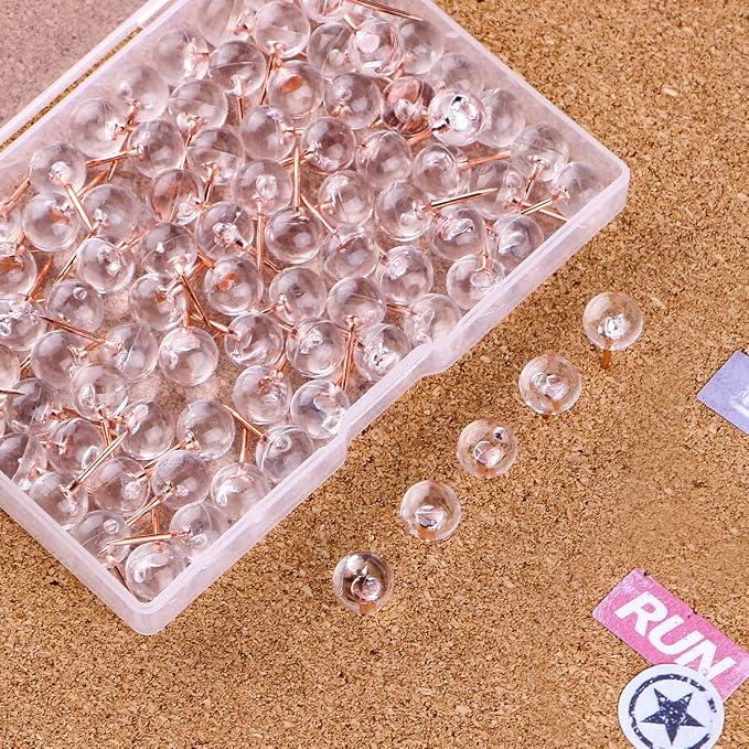Push Pins 1/3 Inch Rose Gold Map Tacks 100-Count Large Size Pins Steel Point - Image 6