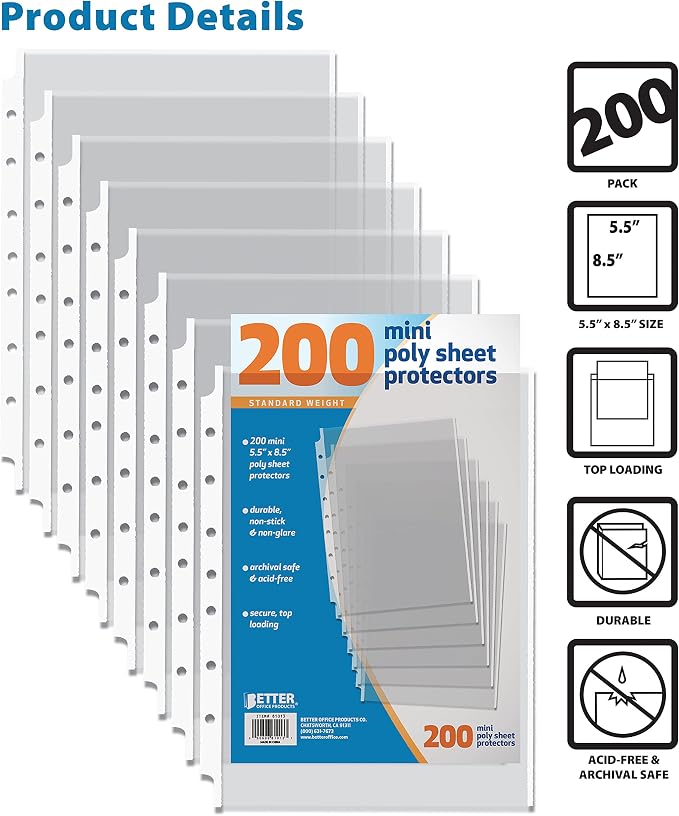 Better Office Products 200 Count Mini Poly Sheet Protectors, Standard Weight - Image 3