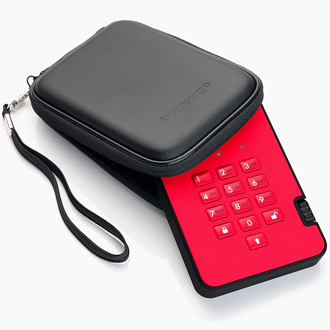 iStorage diskAshur2 HDD 1TB Red | Secure portable hard drive | Password protected | Dust & water resistant | Hardware Encryption-DeskLoop Office