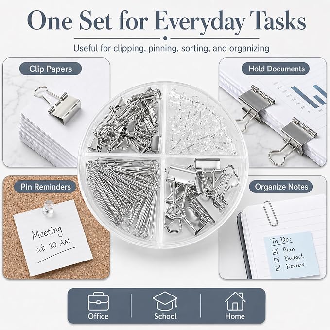 Paper Binder and Clips Set, Metal Assorted Sized Binders - Image 6