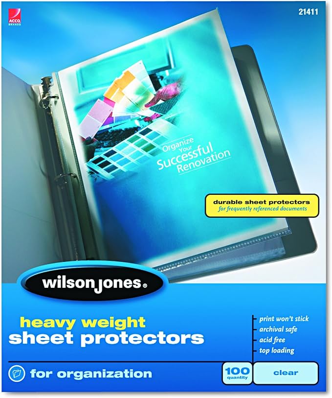 Wilson Jones Sheet Protectors, Heavy Weight, Top-Loading, 100 Sheets/Box by Wilson+Jones