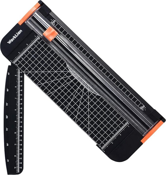 WORKLION Paper Cutter - A4 Paper Craft Cutter with Security Blade for Cut Gift Card, Coupon, Label, Cardstock, Photo, 12 inch Black Office Paper Trimmer-DeskLoop Office
