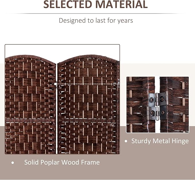 HOMCOM Room Divider 4 Panels Folding Privacy Screen 6FT Tall Portable Wicker Weave Partition Wall Divider for Bedroom Home Office, Brown-DeskLoop Office