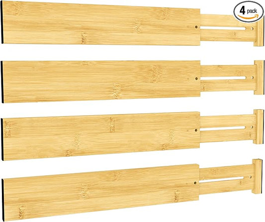 BAMEOS 3" H Bamboo Drawer Dividers - Adjustable Expandable Drawer Organizer - Kitchen, Bathroom, Bedroom & Office, 4-pack-DeskLoop Office