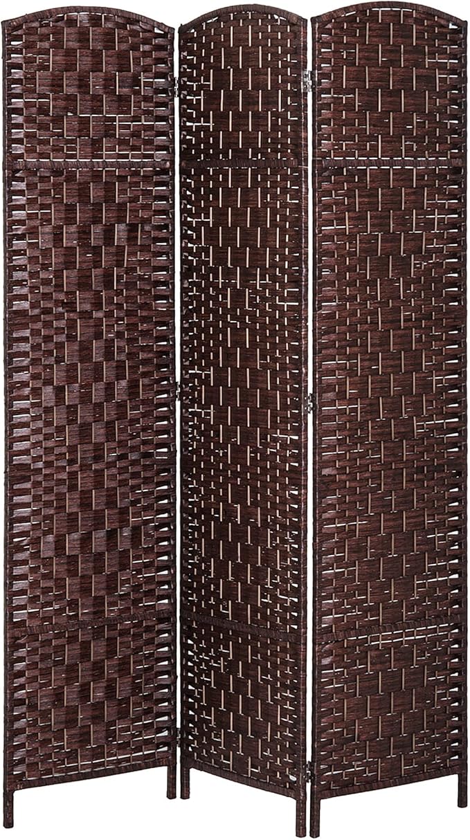 HOMCOM Room Divider, 3 Panel Folding Privacy Screen, 6FT Tall Portable Wicker Weave Partition Wall Divider for Bedroom, Home Office, Brown-DeskLoop Office
