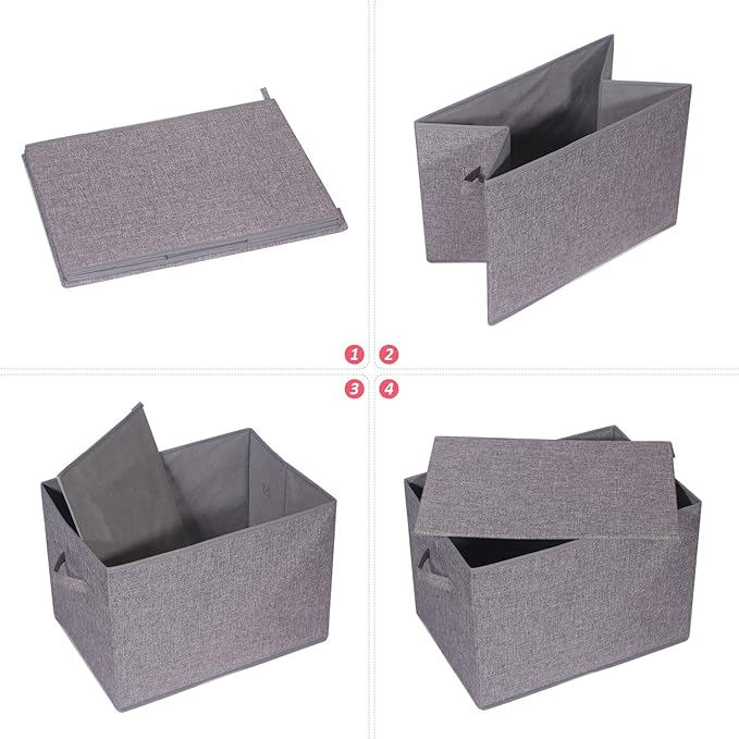 5 Pack Large Foldable Storage Box with Lids Fabric Storage Cube Organizer Cloth Containers Bins Baskets for Closet Clothes Clothing Bed Room-DeskLoop Office