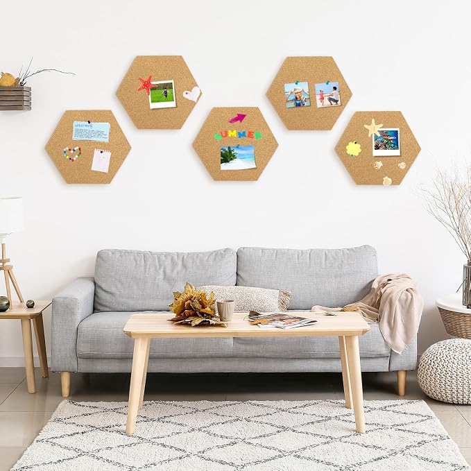TUPARKA 6 Pack Cork Board Hexagon Bulletin Boards Cork Tiles 8.2"x7" - Image 7