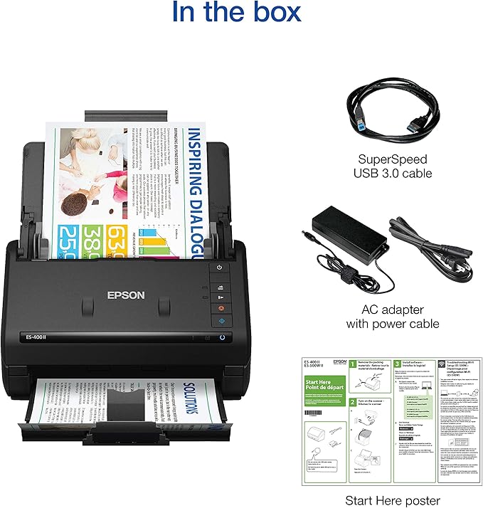 Epson Workforce ES-400 II Color Duplex Desktop Document Scanner for PC and Mac, with Auto Document Feeder (ADF) and Image Adjustment Tools, ES-400 II-DeskLoop Office