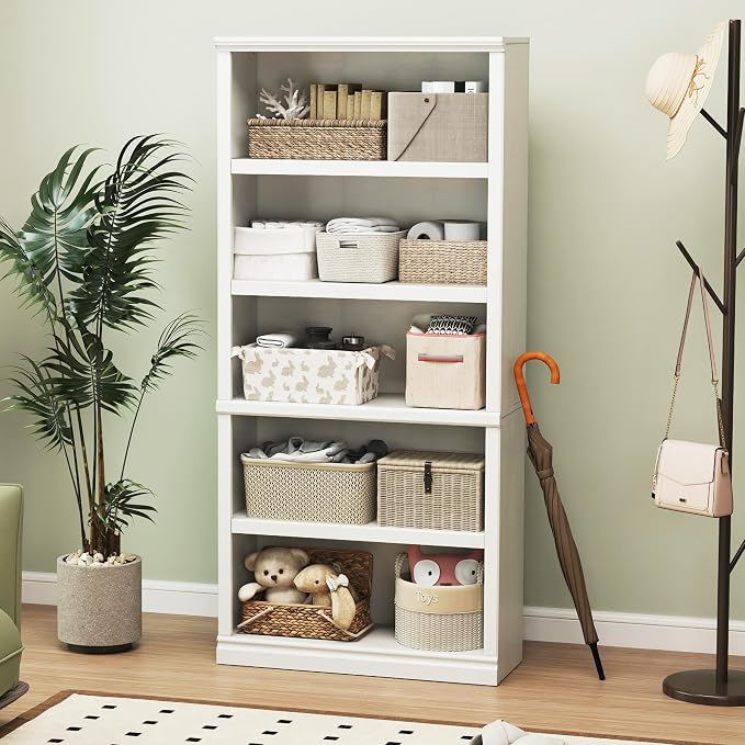 Bevfint 70-Inch Tall White Bookcase, 5 Tiers Shelves Open Storage Bookshelf - Image 2