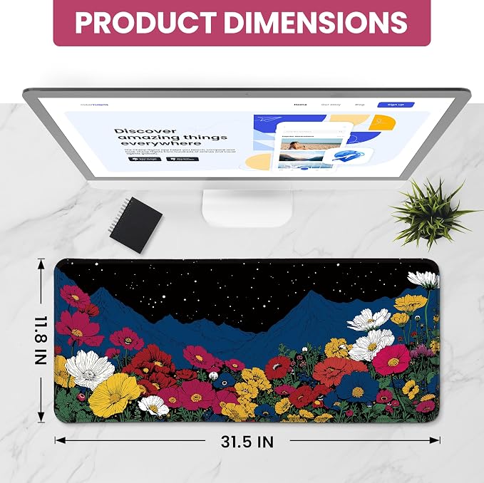 Aesthetic Desk Mat, Cute Girly Floral Desk Pad Protector - Image 2