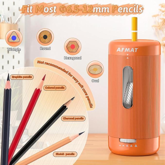 AFMAT Electric Pencil Sharpener, Auto in & Out, 5 Nibs, 7K+ Uses, Fully - Image 3