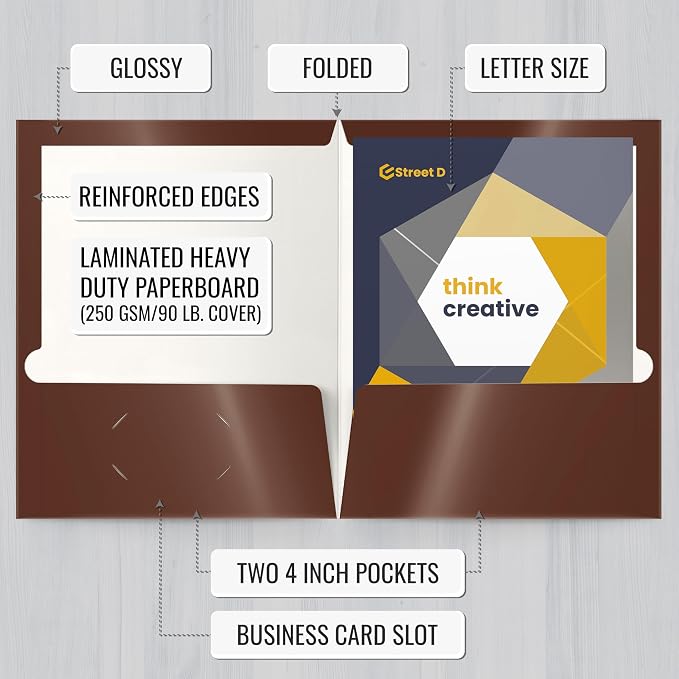 Better Office Products 2 Pocket Glossy Laminated Brown Paper Folders, Box of 25 - Image 2