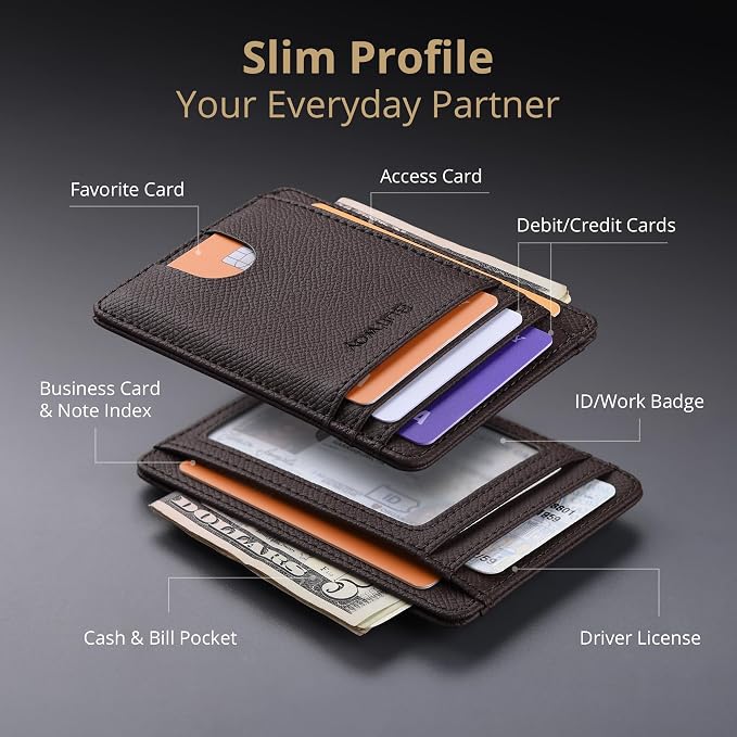 Buffway Slim Minimalist Front Pocket RFID Blocking Leather Wallets - Image 3