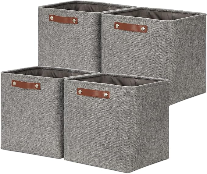 DULLEMELO 12 inch Cube Storage Bins, Large Collapsible Grey Storage Baskets for Square Cubes Organizing, Fabric Boxes Bins for Shelves Nursery Home Office Storage(4 Pack - 12" Grey)-DeskLoop Office