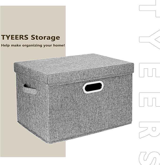 TYEERS Large Collapsible Storage Bins with Lids, Organization Bins for Closet Storage, Clothes Storage, Folding Storage Box with Lids for Home Office Storage - 2 Pack - Gray-DeskLoop Office