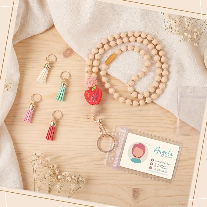 Teacher Lanyard with ID Holder Cute Wooden Beaded Lanyards - Image 6