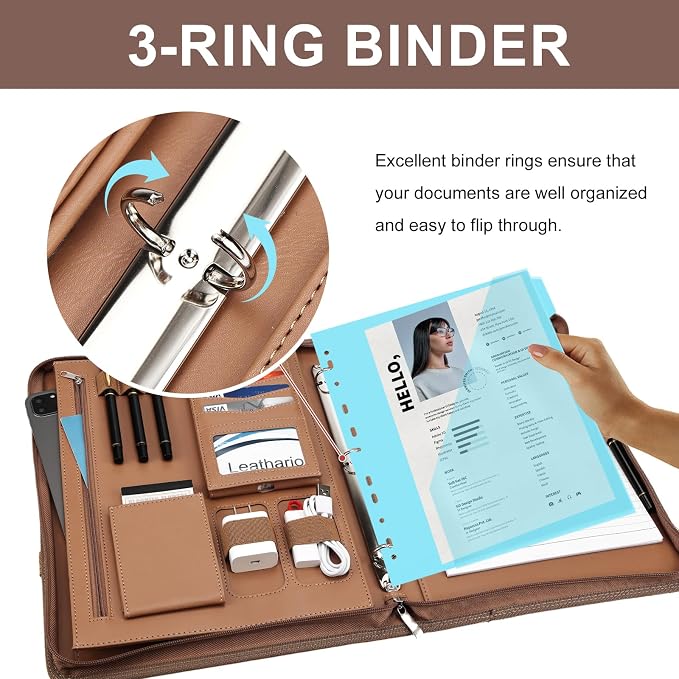 Leathario Portfolio Binder, Includes 5 Folder Index Dividers, 13 Inch Tablets - Image 8