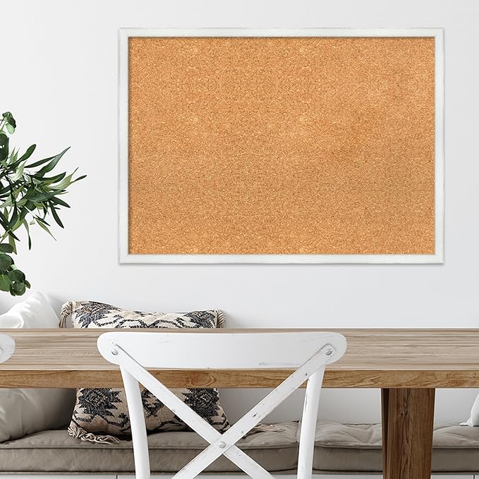 Amanti Art Natural Cork Board for Wall, 21x29 Vision Board with White Frame, Medium Corkboard Office Decor for Home Organization, Country Rustic Corkboard Pinboard to Display Items for Home-DeskLoop Office