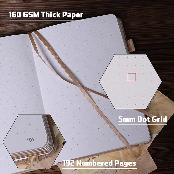 TIEFOSSI Bullet Dotted Journal Notebook, 160gsm 256 Numbered Thick Paper, A5 Hardcover Dotted Grid Diary for Women Men Work Writing, Bullet Dot Journaling, Drawing, 5.8 x 8.3 in-DeskLoop Office