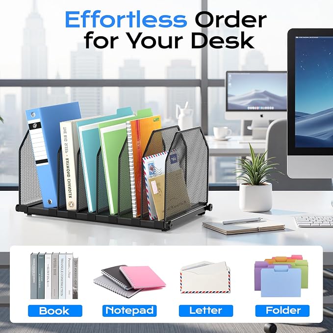 Adjustable File Organizer for Desk, 6 Sections Vertical File Folder Holders - Image 7