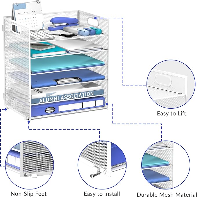 Daltack 6 Tier Paper Organizer for Desk, Paper Letter Tray Organizer for Desks - Image 4
