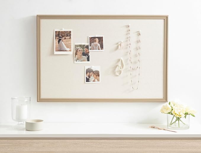 Kate and Laurel Oakhurst Rectangle Framed Linen Fabric Pinboard; 24 x 36; Light - Image 4