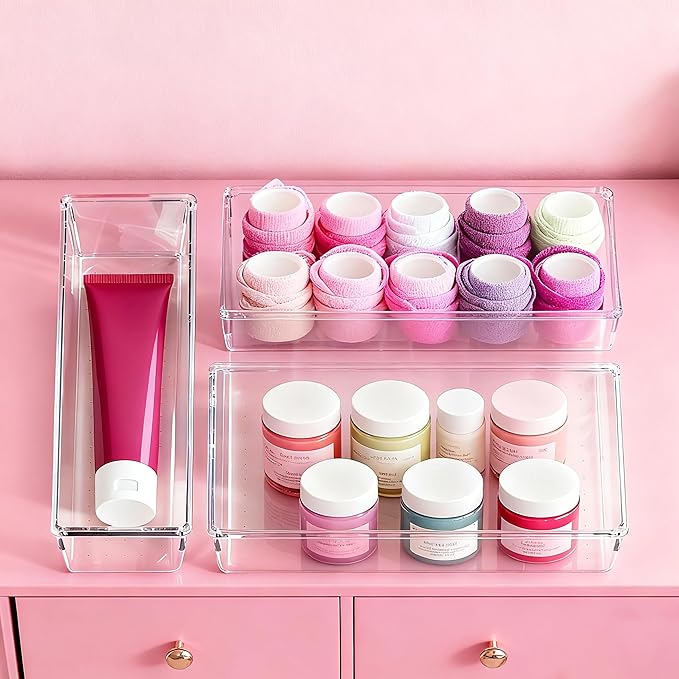 Criusia Large Drawer Organizer Bins 26 Pack | Complete 5 Size Clear Plastic - Image 6