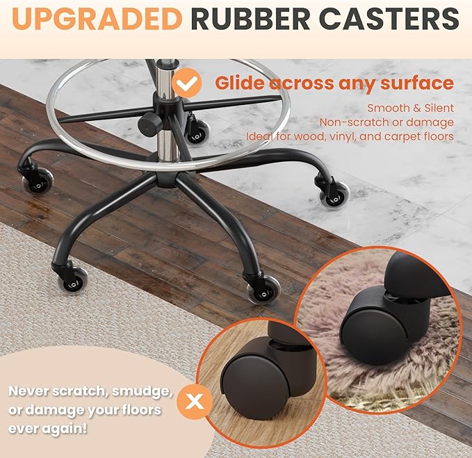 HYLONE Drafting Chair Adjustable, Tall Office Chair Lumbar Support Ergonomic Standing Desk Chair Heavy Duty Tall Drafting Stool for Artists with Footrest Home Office Drafting Stool-DeskLoop Office