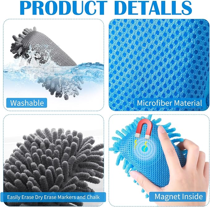 Sherr 18 Pcs Microfiber Shag Magnetic Dry Erase Erasers Washable Whiteboard - Image 3