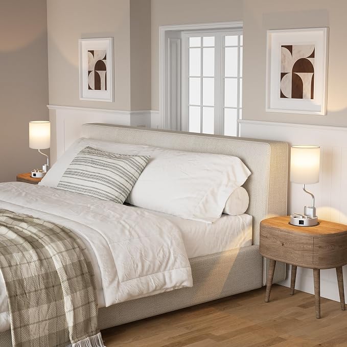 Grey Bedside Table Lamps for Bedroom Set of 2 - Image 5