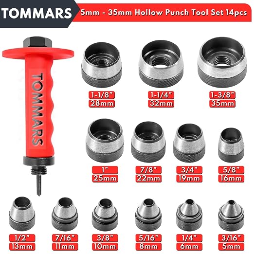 TOMMARS Hollow Punch Kit with Pin Point Punch Shaft Hole Cutter Set Gasket - Image 2