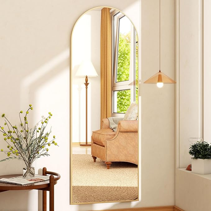 21" x 64"Arched Full Length Mirror - Wall Mounted Floor Mirror- Aluminum Alloy Frame Full Body Mirror for Bathroom Living Room Bedroom and Entryway Gold-DeskLoop Office