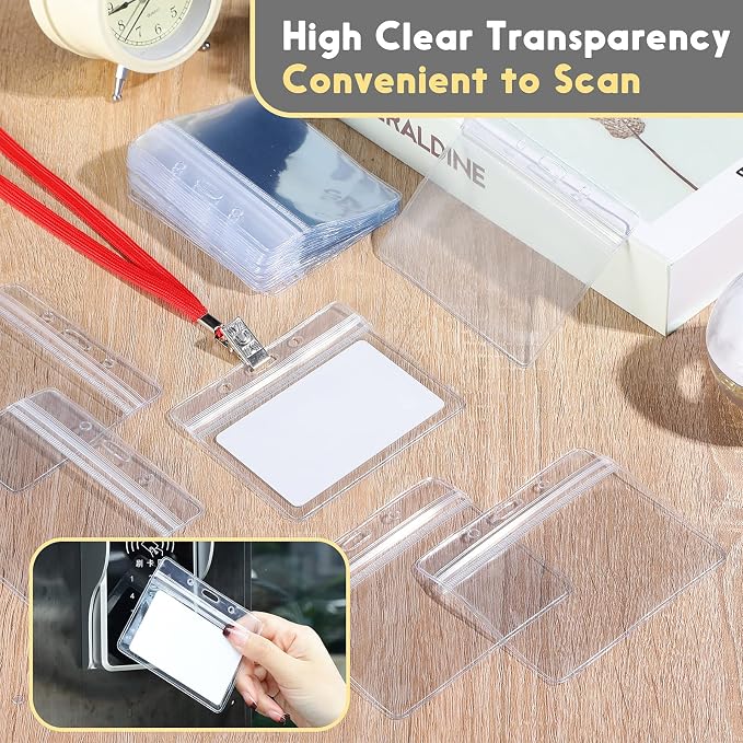 Marspark 500 Pieces Clear Plastic Horizontal Name Badge ID Card Holders - Image 6