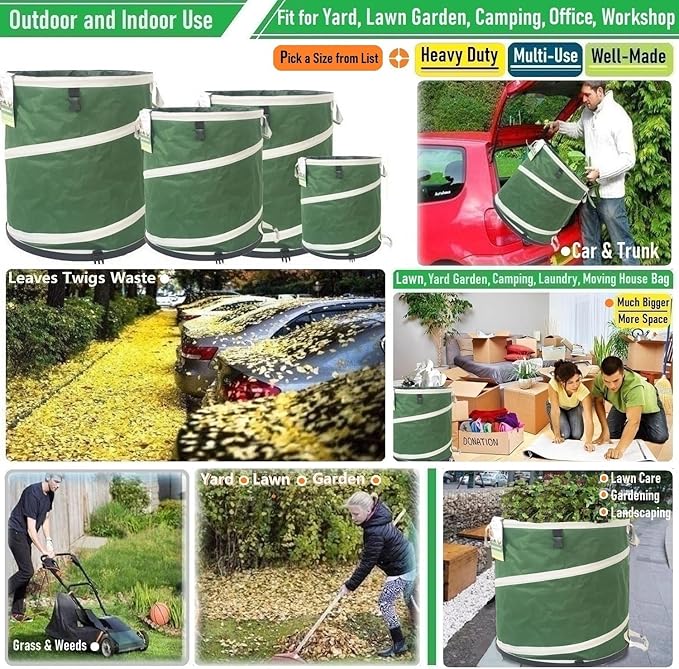 46-Gallon Collapsible Trash Can (22x28 in) Hard-Shell Bottom Yard Garden Bag for Yard Waste,Debris Container,Pop-Up Recycling Bin,Camping Waste Bag,Laundry Hamper,Lawn Grass,Leaf Bag,Sods,Weeds Barrel-DeskLoop Office