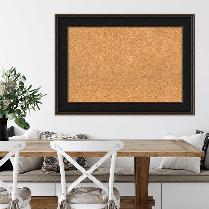 Amanti Art Natural Cork Board for Wall, 32x44 Vision Board with Brown Wood Frame, Large Corkboard Office Decor for Home Organization, Casual Corkboard Pinboard to display items for home organization-DeskLoop Office