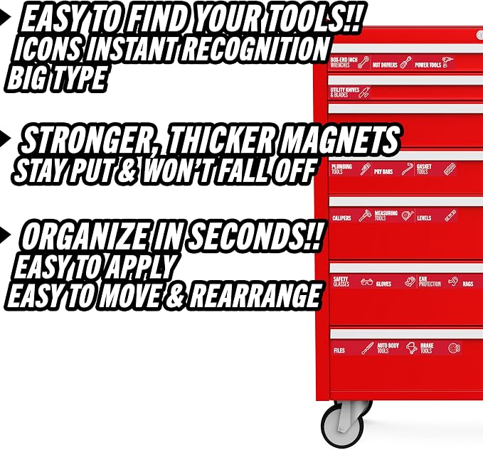 Magnetic Tool Labels for Toolbox – 80 Piece Heavy Duty Drawer & Tool Chest - Image 3