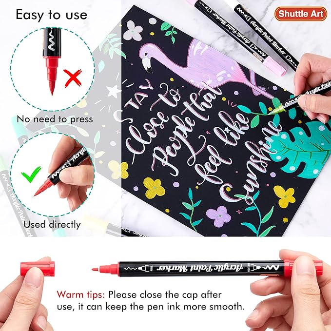 Shuttle Art 36 Colors Dual Tip Acrylic Paint Markers, Brush and Fine Tip for Rock Painting, Ceramic, Wood, Canvas, Plastic, Glass, Stone, Calligraphy, Card Making, DIY Crafts-DeskLoop Office