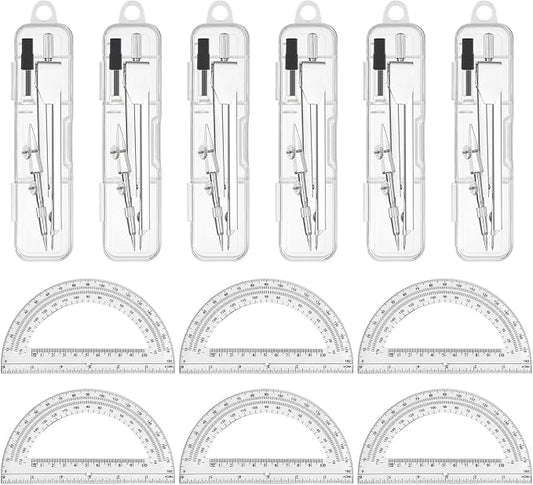 6 Sets Compass and Protractor Sets Student Basics Geometry Math Set Metal by Zuazaor