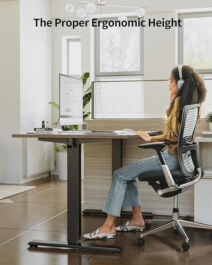 FEZIBO One-Piece Standing Desk Adjustable Height Stand up Home Office Desk, 48x24 Inch Electric Standing Computer Desk, with 4 Memory Presets, Fixable casters, Rustic Brown-DeskLoop Office