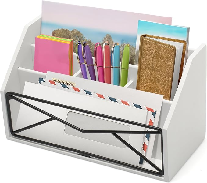 Prosumer's Choice Bamboo Desk Organizer – White Powder-Coated Natural Bamboo by ProsumersChoice