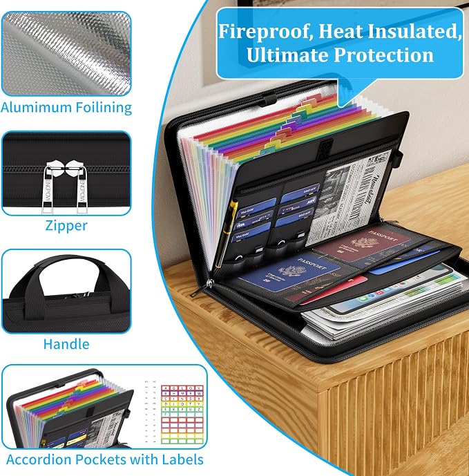 ENGPOW Accordion File Organizer, Fireproof 5200°F Expanding File Folder - Image 4