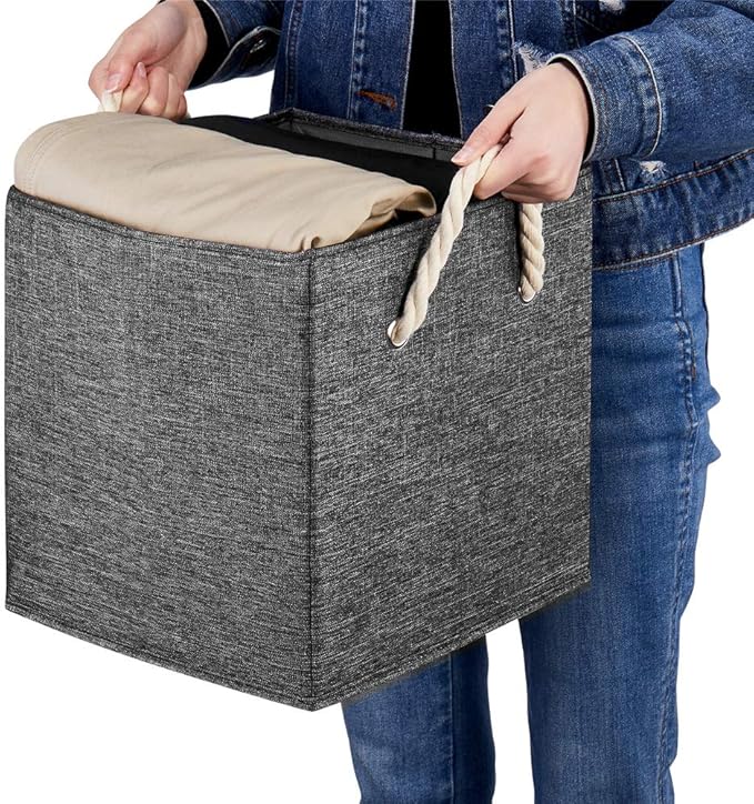 Gray Foldable Polyester Fabric Storage Bins Cube Organizers,10.5x10.5x11inch,for Organizing The Clutter In The Home or Office,Set of 4,Q-ST-59-4-DeskLoop Office