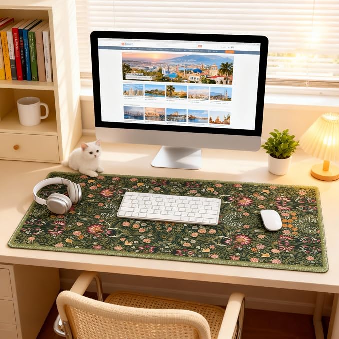 Dark Green Floral XXL Desk Mat, Extra Large Mouse Pad - Image 4