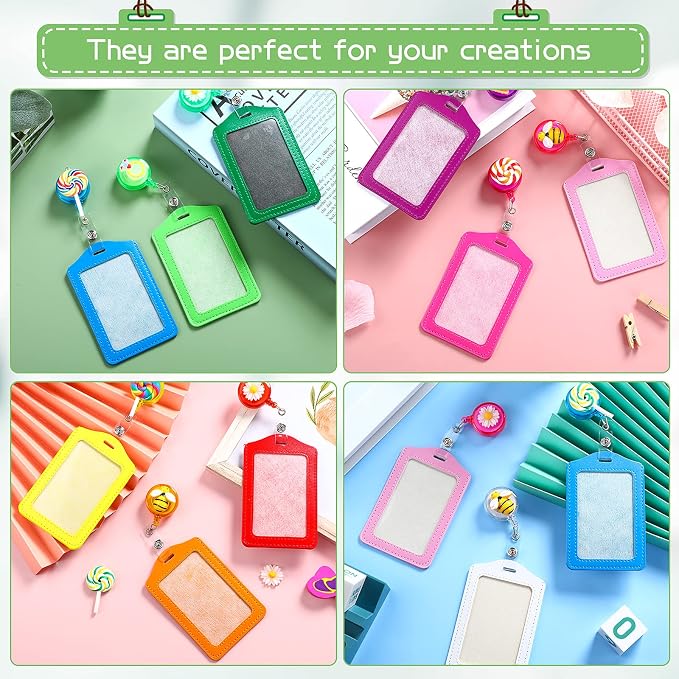 24 Sets Retractable Badge Reels Multicolor Name ID Card Holder PU Leather - Image 5