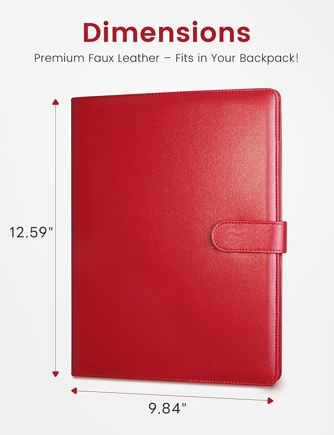 Mymazn Padfolio Clipboard Folder Portfolio, Faux Leather Storage Clipboard with Cover for Legal Pad Holder Letter Size A4 Writing Pad for Business School Office Conference Notepad Clip Boards (Red)-DeskLoop Office