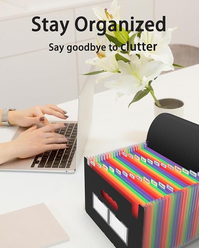 4 Pack Expanding File Folder, 24 Pocket Accordian File Organizer A4 Letter Size - Image 5