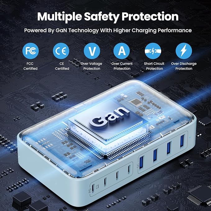 USB C Charger 200W USB C Charger Block,Upgraded GaN III 8-Port Fast Charging Station Hub,PD 65W Laptop Charging Adapter Compatible with MacBook Pro/Air,DELL,Steam Deck,iPhone 16/15/14,Galaxy S23/22-DeskLoop Office