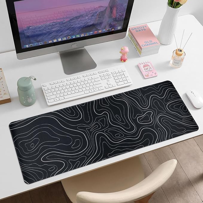 Gaming Mouse Pad Large 31.5 x 11.8in Topographic Keyboard Mousepad - Image 2